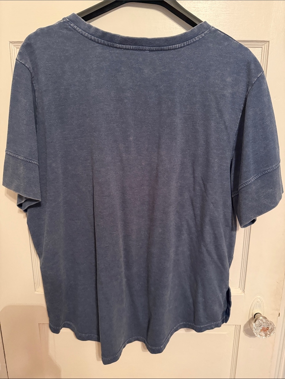 Jane and Delancey Washed Blue V-Neck Short Sleeve Tee with Button Tab Sleeves - Picture 4 of 5